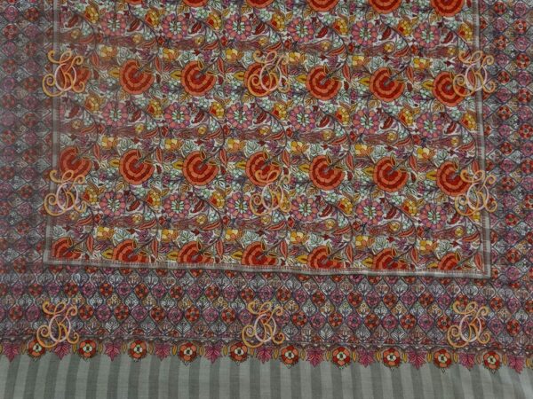 Splendor of Kashmir Natural Striped Floral Jamavar Pashmina Shawl by Varuna Anand